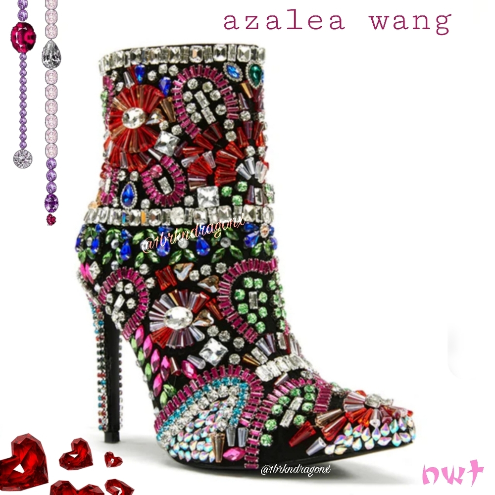 NWT Gorgeous Multi Color Jeweled Booties Stiletto Pointed Toe Dress Holiday Boot